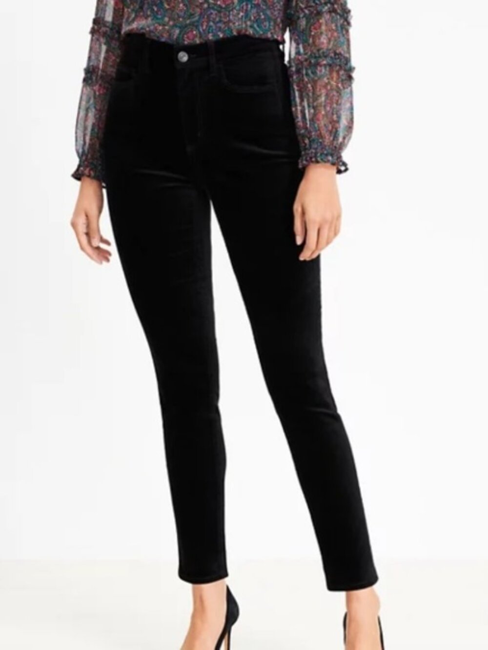 NWT LOFT Modern Skinny Black Velvet Pants Sz 28/6P Petite